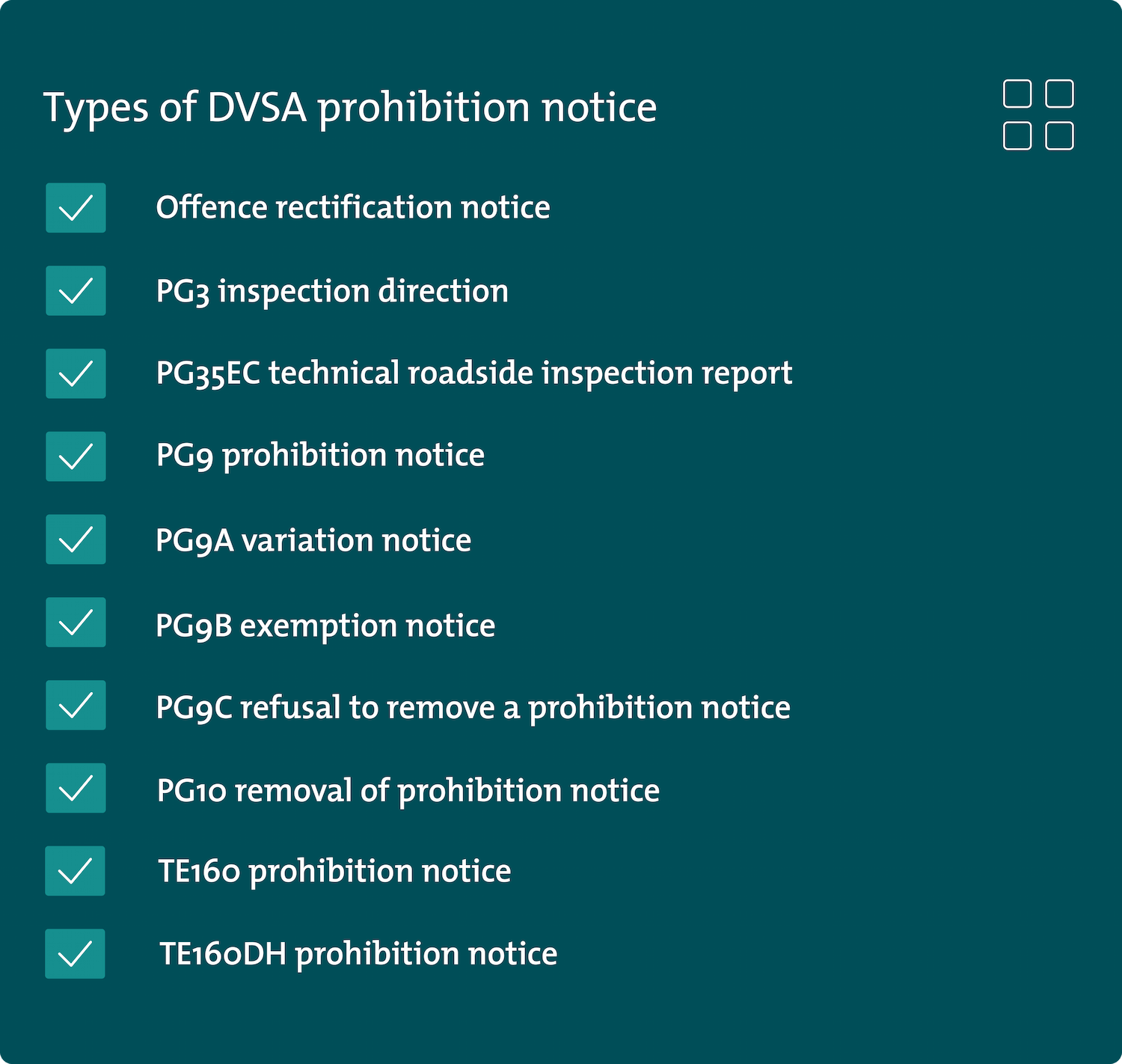 types of DVSA prohibition notices